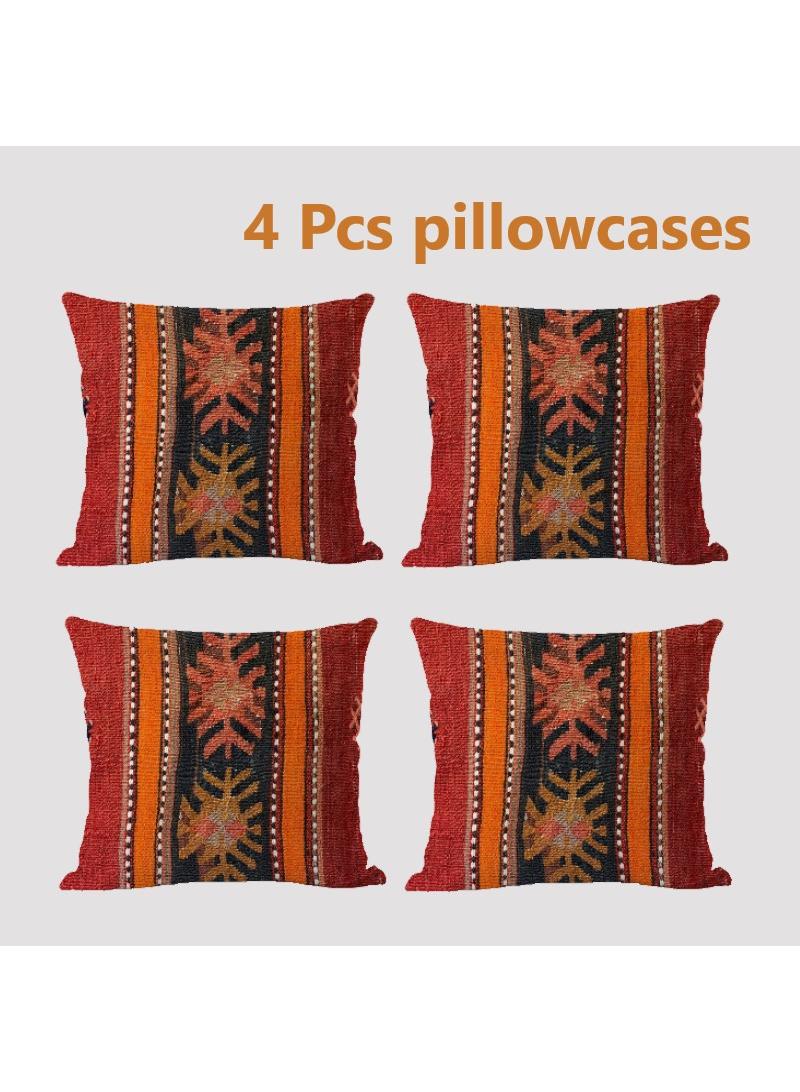 4 Pcs Bohemian Pillowcases Ethnic Linen Pillowcases Multicolor 45x45cm Without Pillow Core