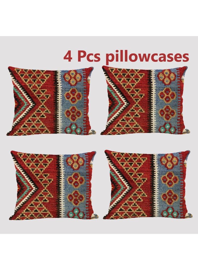 4 Pcs Bohemian Pillowcases Ethnic Linen Pillowcases Multicolor 45x45cm Without Pillow Core