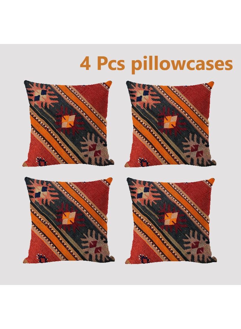 4 Pcs Bohemian Pillowcases Ethnic Linen Pillowcases Multicolor 45x45cm Without Pillow Core