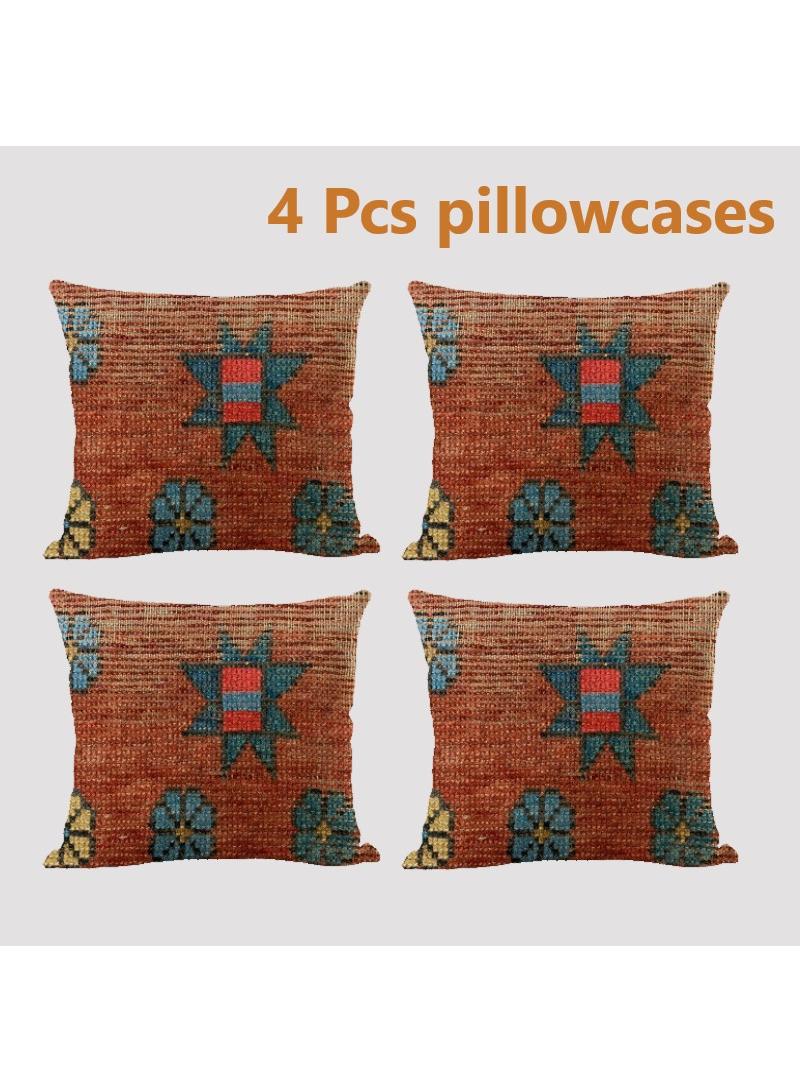 4 Pcs Bohemian Pillowcases Ethnic Linen Pillowcases Multicolor 45x45cm Without Pillow Core