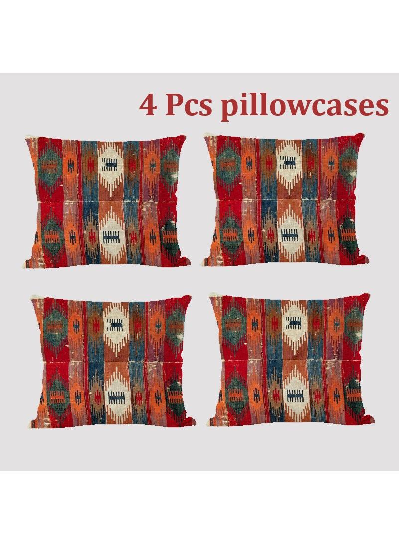 4 Pcs Bohemian Pillowcases Ethnic Linen Pillowcases Multicolor 45x45cm Without Pillow Core