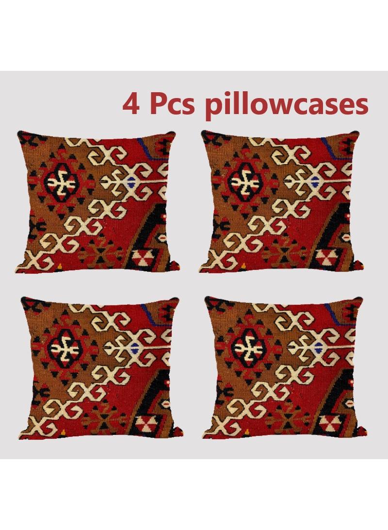 4 Pcs Bohemian Pillowcases Ethnic Linen Pillowcases Multicolor 45x45cm Without Pillow Core