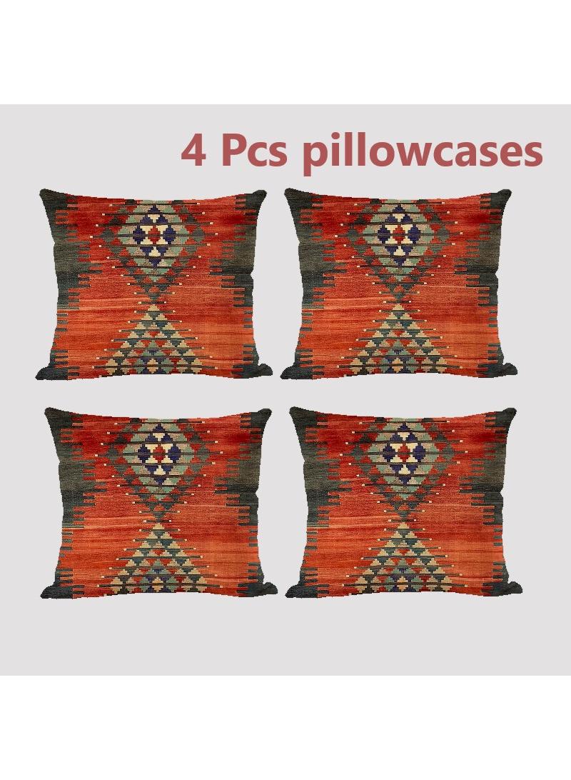 4 Pcs Bohemian Pillowcases Ethnic Linen Pillowcases Multicolor 45x45cm Without Pillow Core