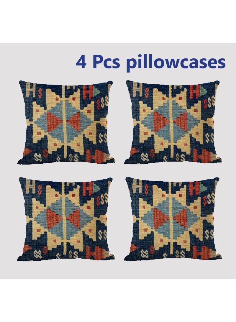 4 Pcs Bohemian Pillowcases Ethnic Linen Pillowcases Multicolor 45x45cm Without Pillow Core