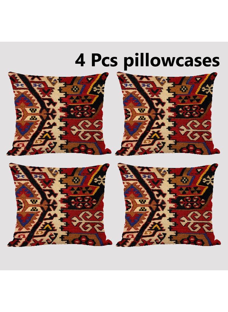 4 Pcs Bohemian Pillowcases Ethnic Linen Pillowcases Multicolor 45x45cm Without Pillow Core