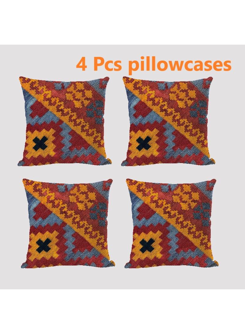 4 Pcs Bohemian Pillowcases Ethnic Linen Pillowcases Multicolor 45x45cm Without Pillow Core