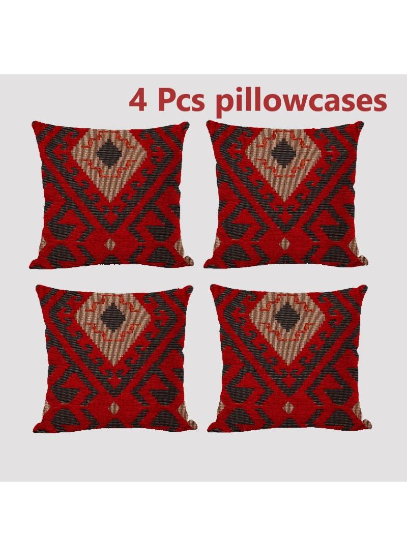 4 Pcs Bohemian Pillowcases Ethnic Linen Pillowcases Multicolor 45x45cm Without Pillow Core