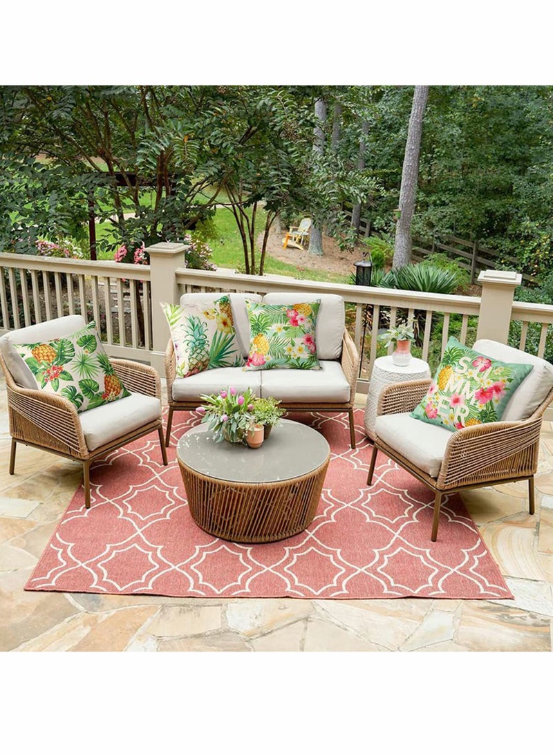 Decorative Throw Pillow Covers Pack of 4 Waterproof Cushion Covers Perfect to Outdoor Patio Garden Living Room Sofa Farmhouse Decor (18x18 Inches) (Tropical Plants and Pineapple)