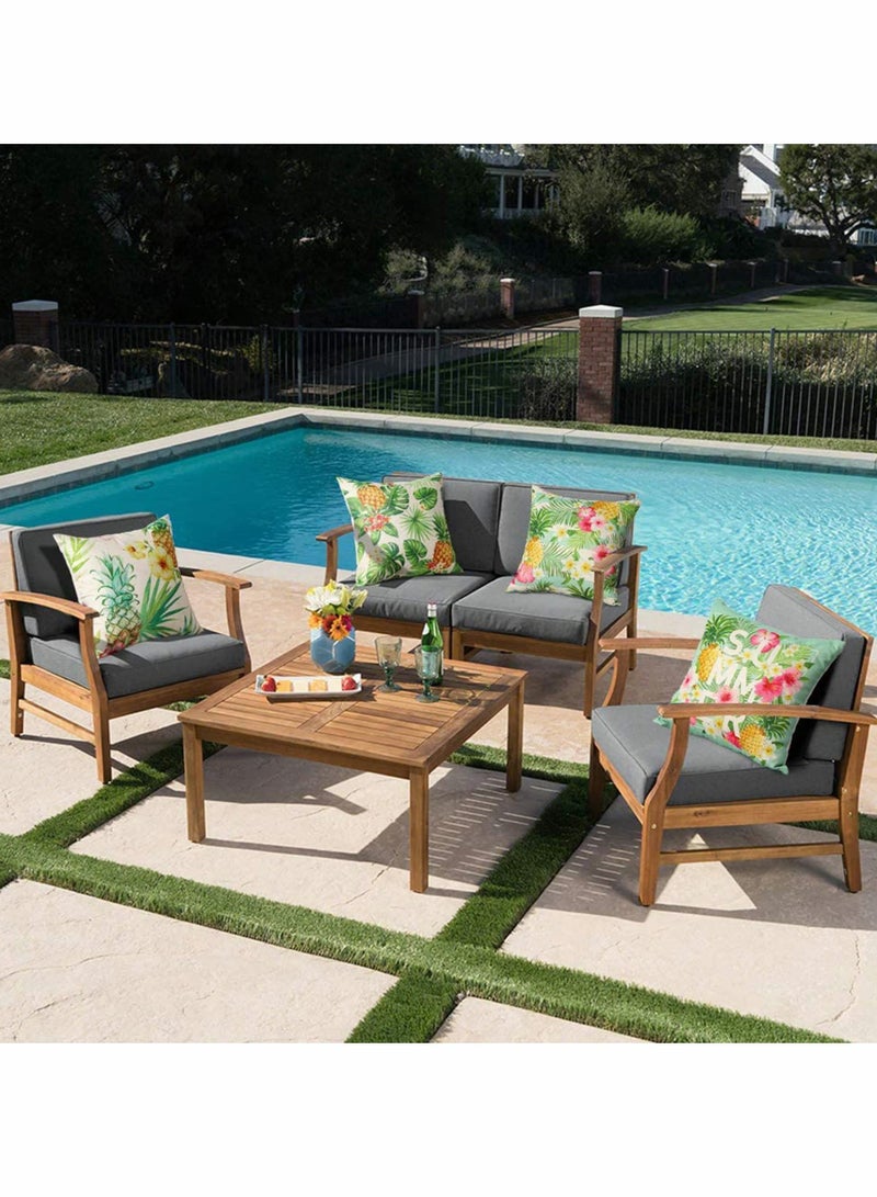 Decorative Throw Pillow Covers Pack of 4 Waterproof Cushion Covers Perfect to Outdoor Patio Garden Living Room Sofa Farmhouse Decor (18x18 Inches) (Tropical Plants and Pineapple)
