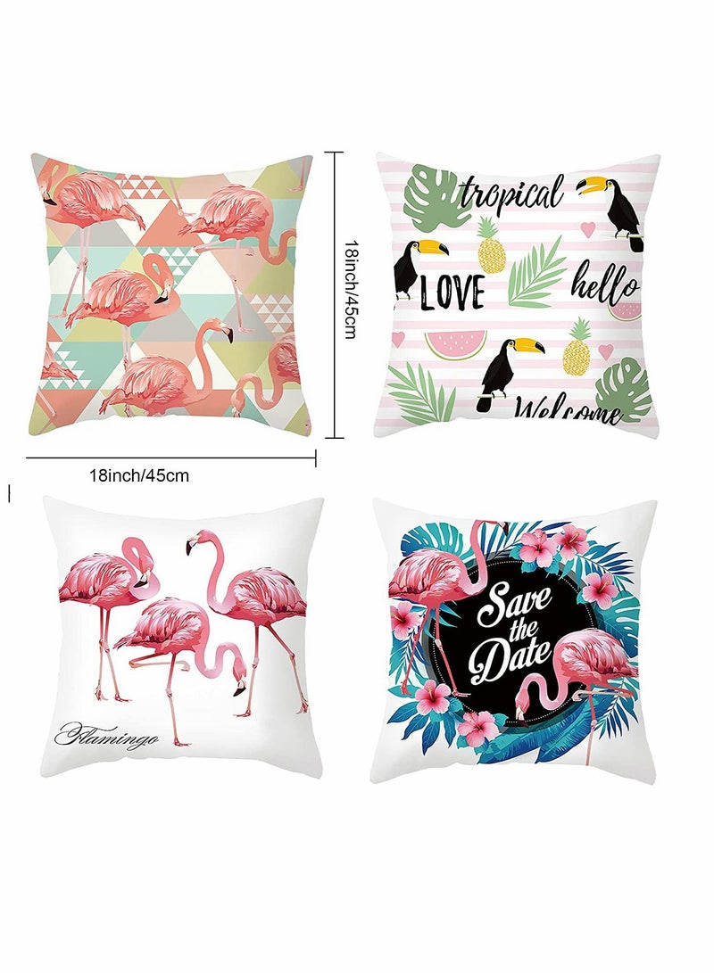 Cushion Covers Pillow Covers 18''x18'' Set of 4 Pillow Cases with Invisible Zipper Lovely Animal Decorative Pillowcase for Room Couch Sofa Bedroom Flamingo Peach Skin Pillowcase (Flamingo)