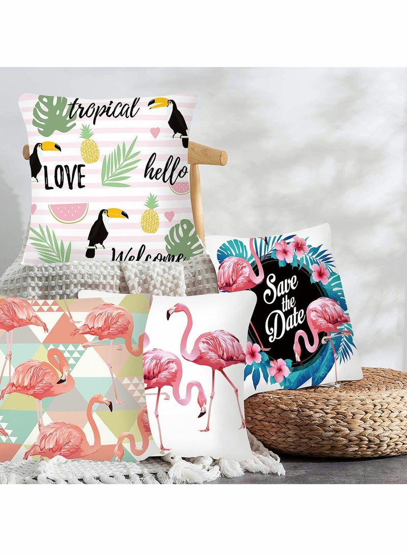 Cushion Covers Pillow Covers 18''x18'' Set of 4 Pillow Cases with Invisible Zipper Lovely Animal Decorative Pillowcase for Room Couch Sofa Bedroom Flamingo Peach Skin Pillowcase (Flamingo)