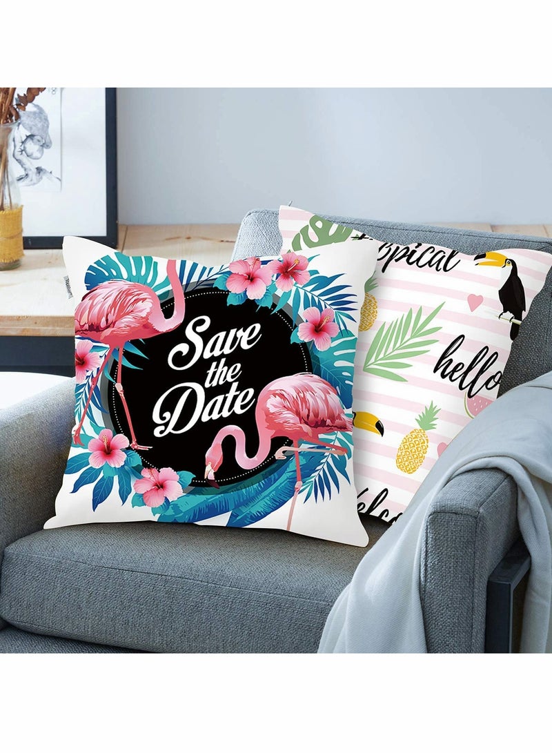 Cushion Covers Pillow Covers 18''x18'' Set of 4 Pillow Cases with Invisible Zipper Lovely Animal Decorative Pillowcase for Room Couch Sofa Bedroom Flamingo Peach Skin Pillowcase (Flamingo)