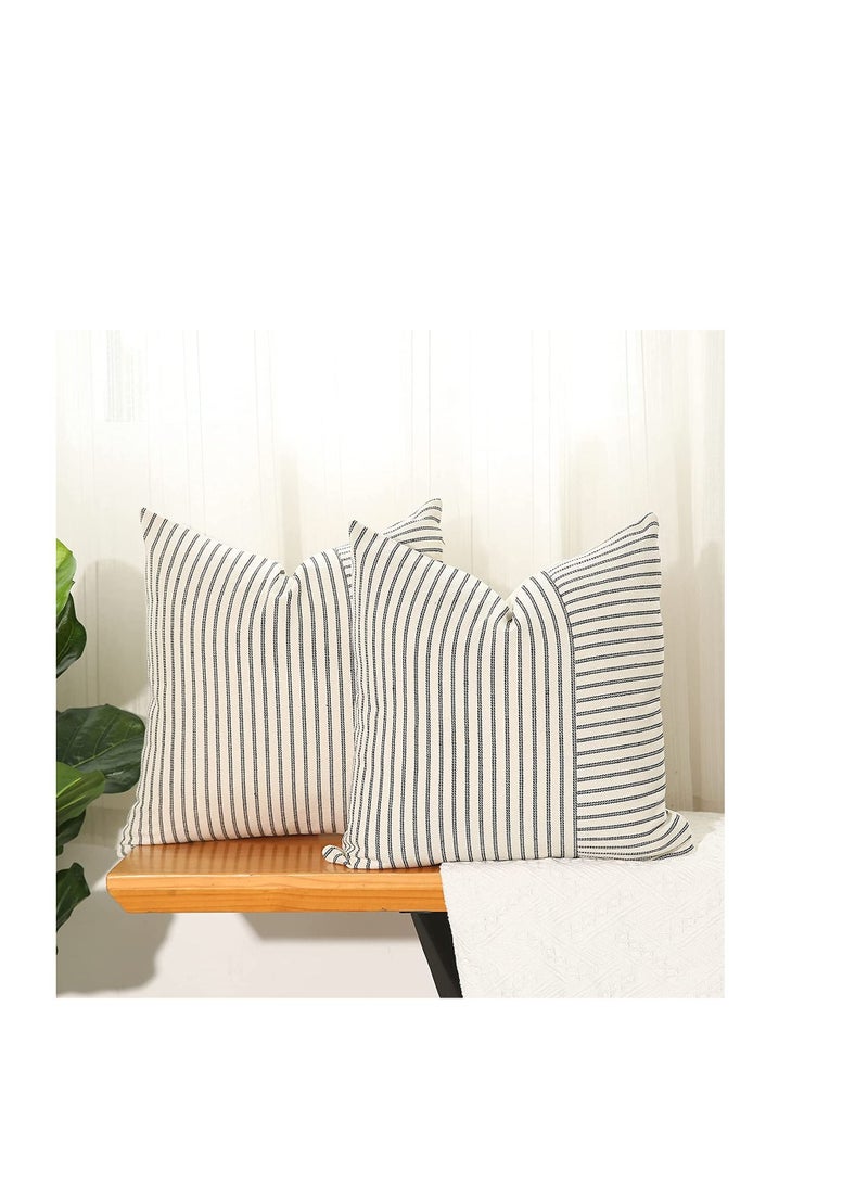 Grey and Beige Patchwork Farmhouse Throw Pillow Covers 18 x 18 Inch, Pack of 4 Striped Linen Decorative Pillow Case for Sofa Couch Chair Bedroom Modern Decor(Grey)