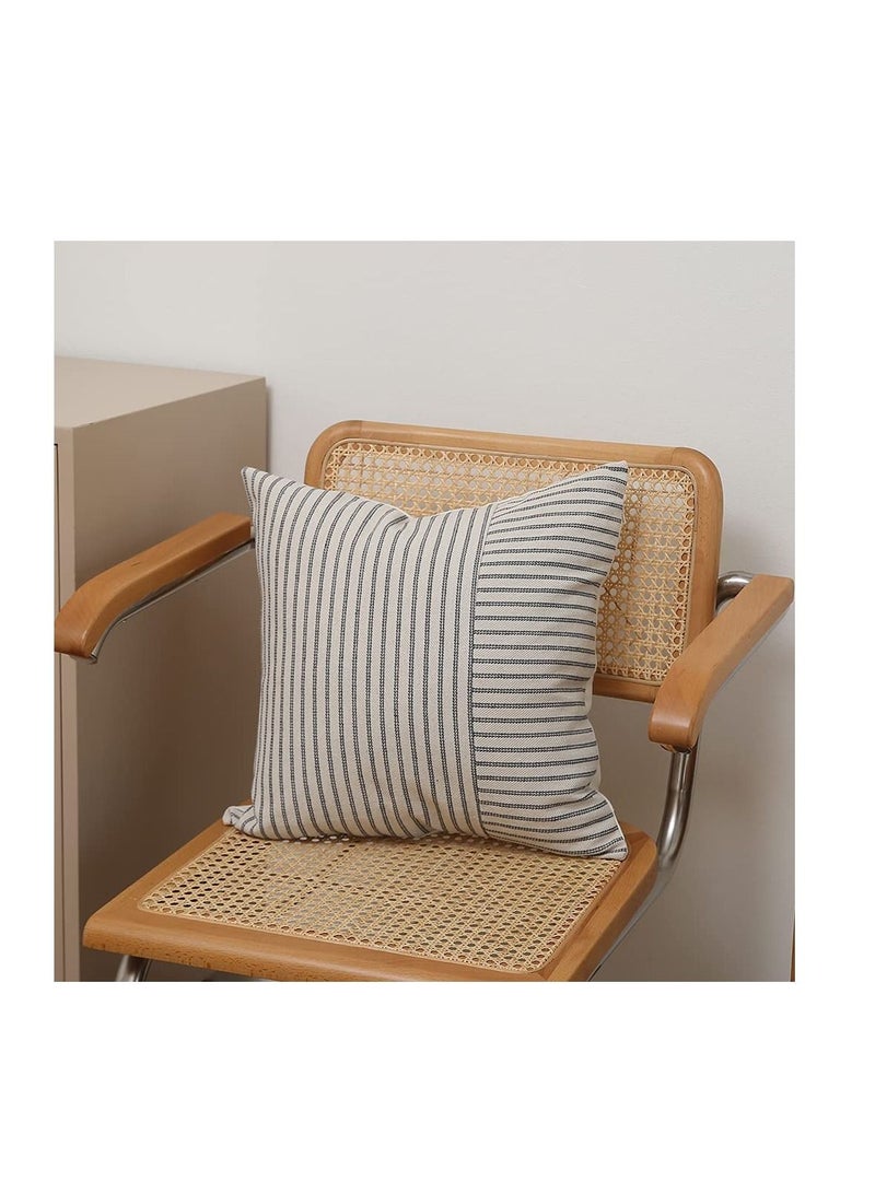 Grey and Beige Patchwork Farmhouse Throw Pillow Covers 18 x 18 Inch, Pack of 4 Striped Linen Decorative Pillow Case for Sofa Couch Chair Bedroom Modern Decor(Grey)