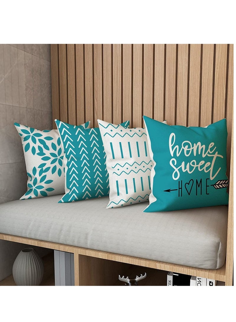 Throw Pillow Cover Modern Sofa Decorative Pillow Covers 18x18 Set of 4 Outdoor Linen Fabric Pillow Case for Couch Bed Car Home Sofa Couch Decoration 45x45cm Aqua Blue Set of 4