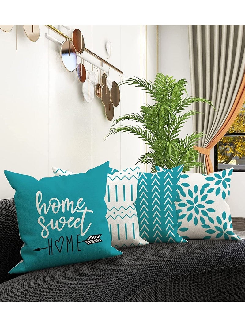Throw Pillow Cover Modern Sofa Decorative Pillow Covers 18x18 Set of 4 Outdoor Linen Fabric Pillow Case for Couch Bed Car Home Sofa Couch Decoration 45x45cm Aqua Blue Set of 4