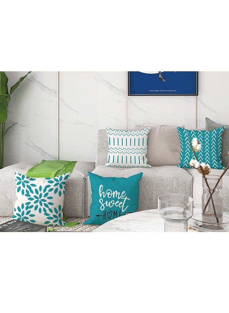 Throw Pillow Cover Modern Sofa Decorative Pillow Covers 18x18 Set of 4 Outdoor Linen Fabric Pillow Case for Couch Bed Car Home Sofa Couch Decoration 45x45cm Aqua Blue Set of 4