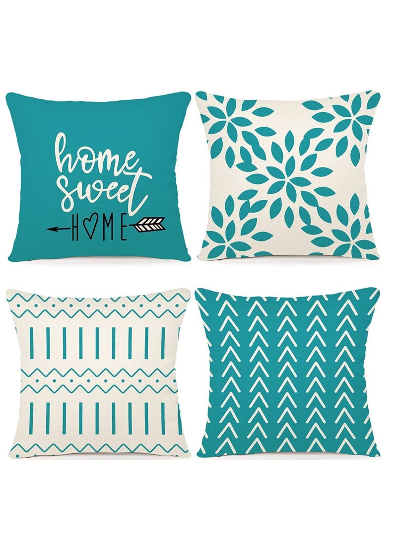 Throw Pillow Cover Modern Sofa Decorative Pillow Covers 18x18 Set of 4 Outdoor Linen Fabric Pillow Case for Couch Bed Car Home Sofa Couch Decoration 45x45cm Aqua Blue Set of 4