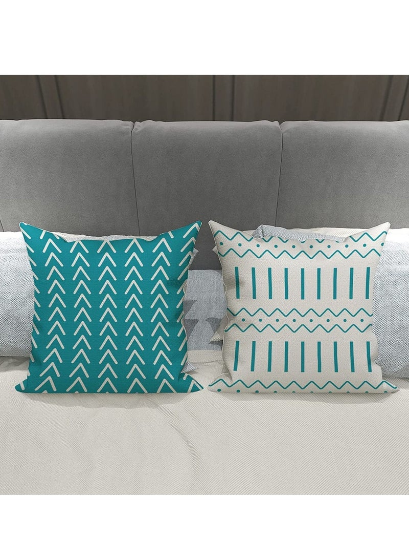 Throw Pillow Cover Modern Sofa Decorative Pillow Covers 18x18 Set of 4 Outdoor Linen Fabric Pillow Case for Couch Bed Car Home Sofa Couch Decoration 45x45cm Aqua Blue Set of 4