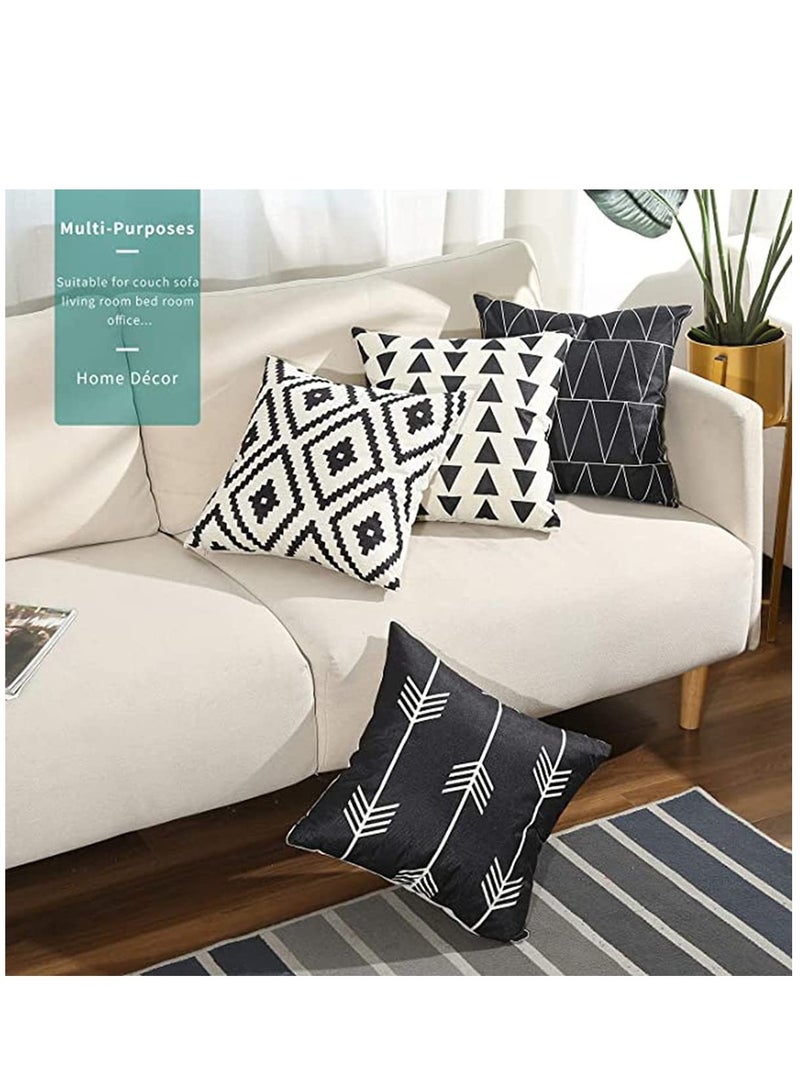 Set of 4 Pillowcases Decorative Geometric Square 18 x 18 Inches Throw Pillow Covers - Modern Pattern Linen Pillow Cushion Case for Sofa Couch Bed Home Car Office Decor