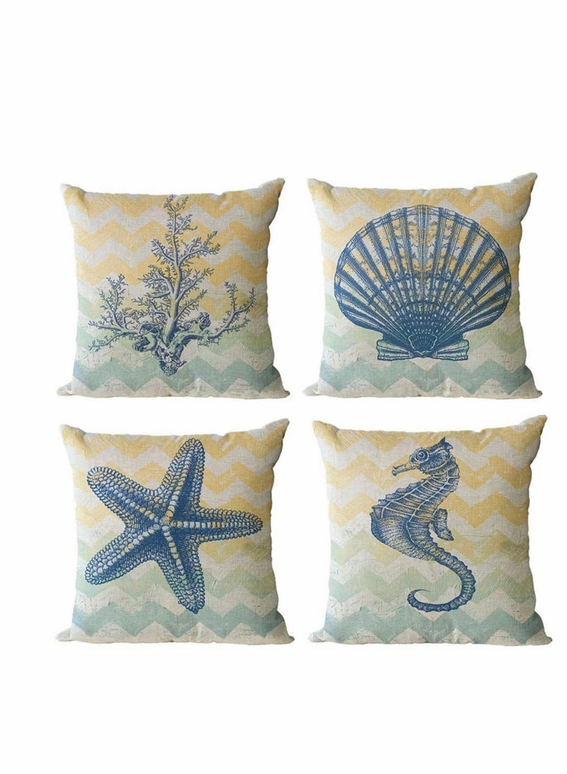 Decorative Throw Pillow Covers Pack of 4 Waterproof Cushion Covers Perfect to Outdoor Patio Garden Living Room Sofa Farmhouse Decor (18x18 Inches) (Starfish Seahorse)