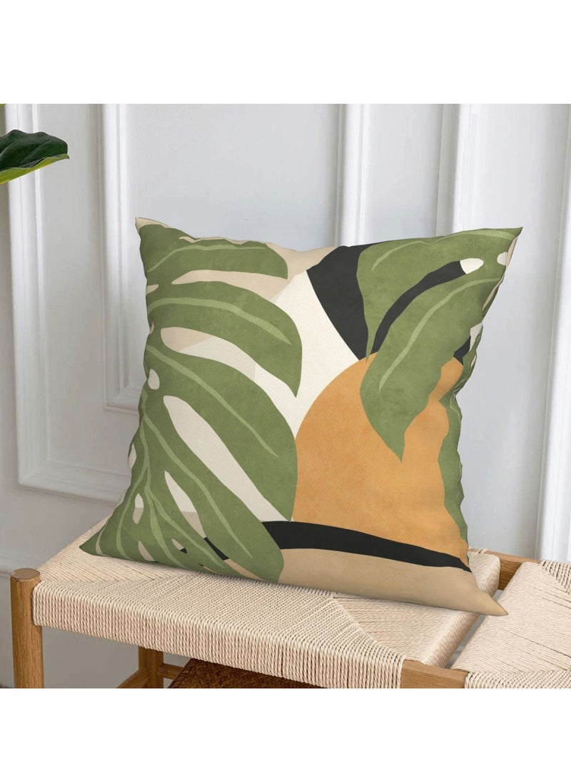 Throw Pillow Case, Boho Throw Pillow Covers Set of 4, 18x18 Inch Double Sided Print Abstract Geometric Leaves Pillow Cover, Square Cushion Case for Sofa Couch Chair Farmhouse Home Decor
