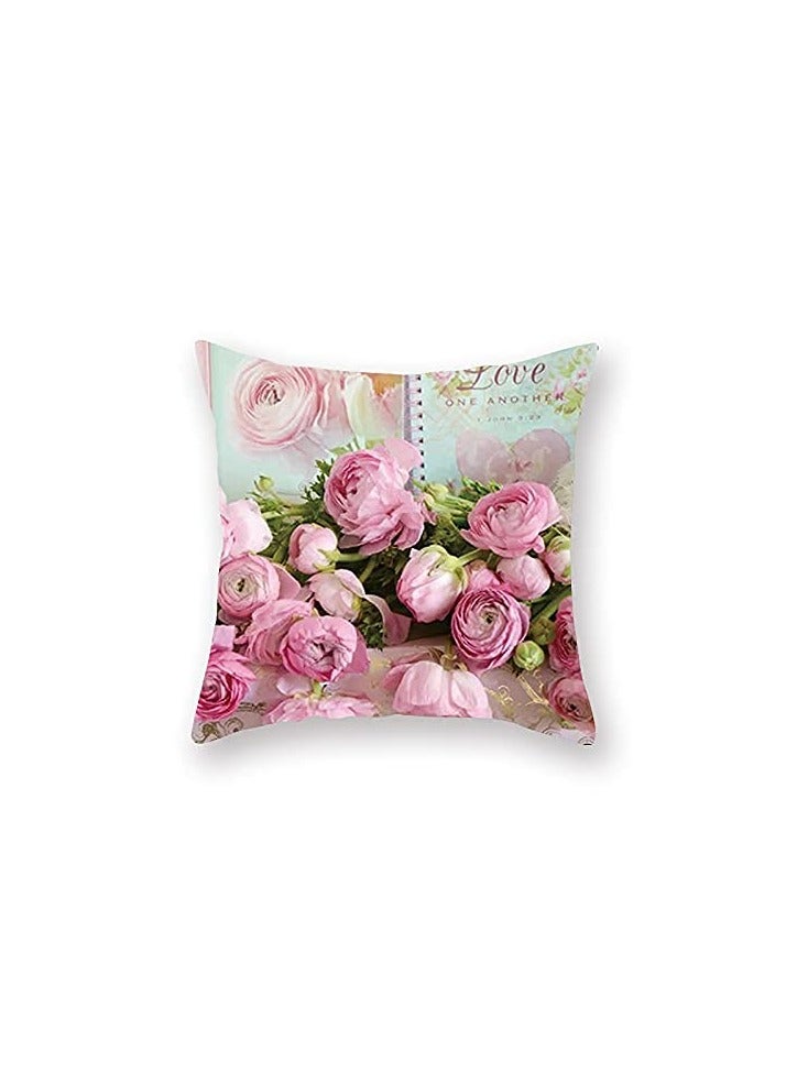 Shabby Chic Throw Pillow Cover, 18 x 18 Inch Flowers Decorative Cushion Cases Floral Pillow Home Decor for Summer Spring