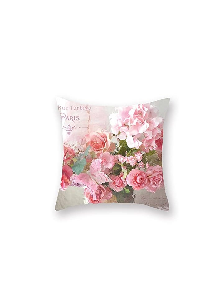 Shabby Chic Throw Pillow Cover, 18 x 18 Inch Flowers Decorative Cushion Cases Floral Pillow Home Decor for Summer Spring