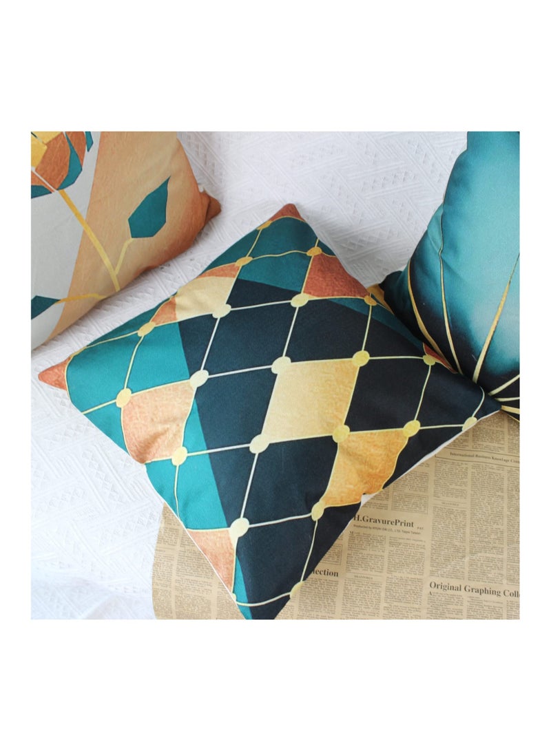 Decorative Cushion Covers, 4 Pcs 45 x 45 Linen Leaves Throw Pillow Cases Gold Teal Farmhouse Natural Cushion Covers 18x18 Sofa Cushions Modern Living Room Outdoor Garden