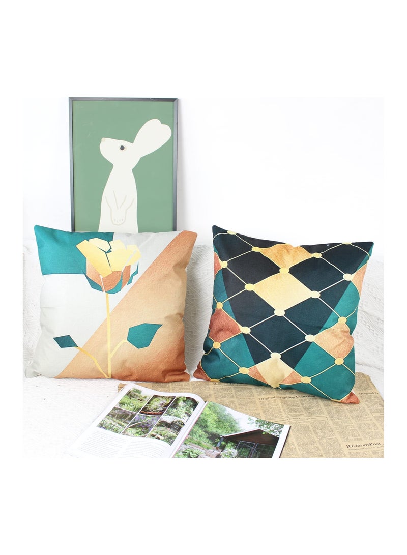 Decorative Cushion Covers, 4 Pcs 45 x 45 Linen Leaves Throw Pillow Cases Gold Teal Farmhouse Natural Cushion Covers 18x18 Sofa Cushions Modern Living Room Outdoor Garden