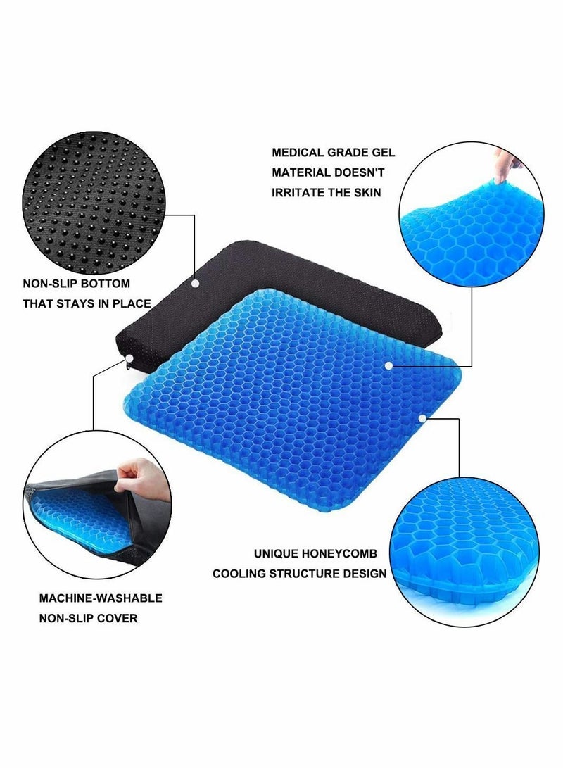 Gel Seat Cushion Double Thick Egg with Non slip Cover, Coccyx for Back & Sciatica Pain Office chair Car Honeycomb Breathable Design, Durable, Portable