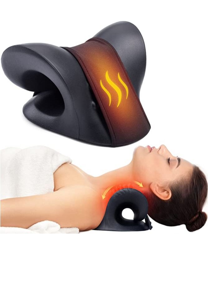 COOLBABY Neck Stretcher Cervical Traction Device  Neck Hunchback Corrector With Graphene Heating Relaxation  For Neck Pain Relief And Muscle Relaxation (Black)