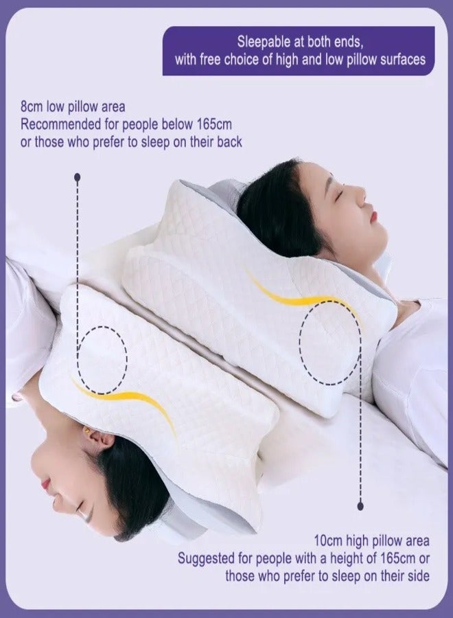 Butterfly Shape Memory Foam Ergonomic Orthopedic Neck Support Back Side Stomach Sleeping Pillow with Washable Cover Cervical Pillow for Neck and Shoulder Pain Relief