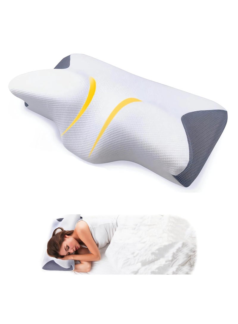 Tycom Contour Memory Foam Pillow for Sleeping Orthopedic Cervical Support for Neck Shoulder and Back Pain Relief Ergonomic Pillow for Side Back Stomach Sleepers Washable Pillowcase.