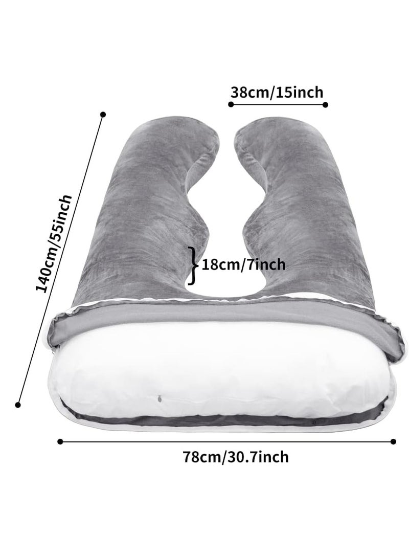 Tycom U Shaped Pregnancy Pillow Maternity Full Body Pillow for Back Legs and Belly Support Sleeping Pillow for Pregnant Women and Side Sleepers with Removable Cover Grey.