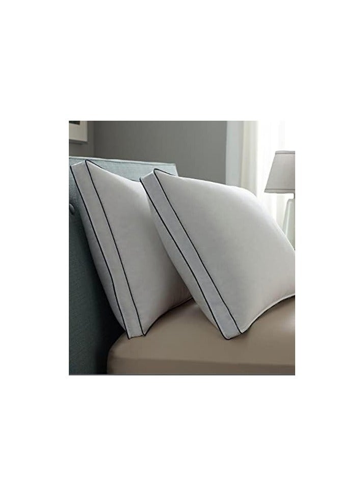 COMFY WHITE DOUBLE CORD SOFT COTTON HOTEL STYLE PILLOW WITH BLACK PIPING