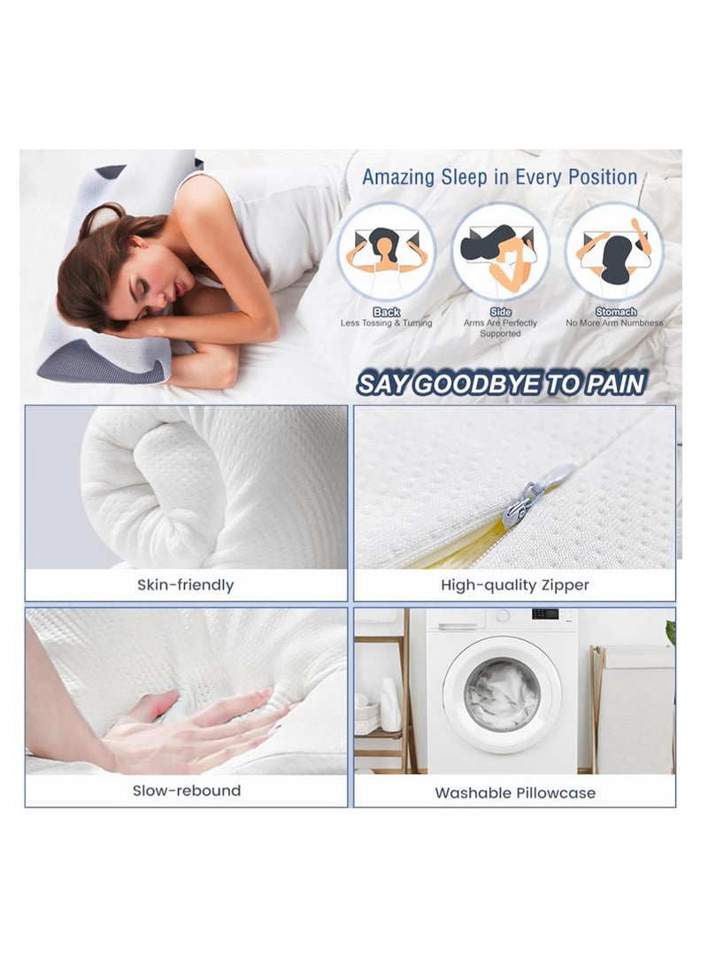 Contour Memory Foam Pillow for Sleeping, Orthopedic Cervical Support for Neck, Shoulder and Back Pain Relief, Ergonomic Pillow for Side, Back, Stomach Sleepers, Washable Pillowcase