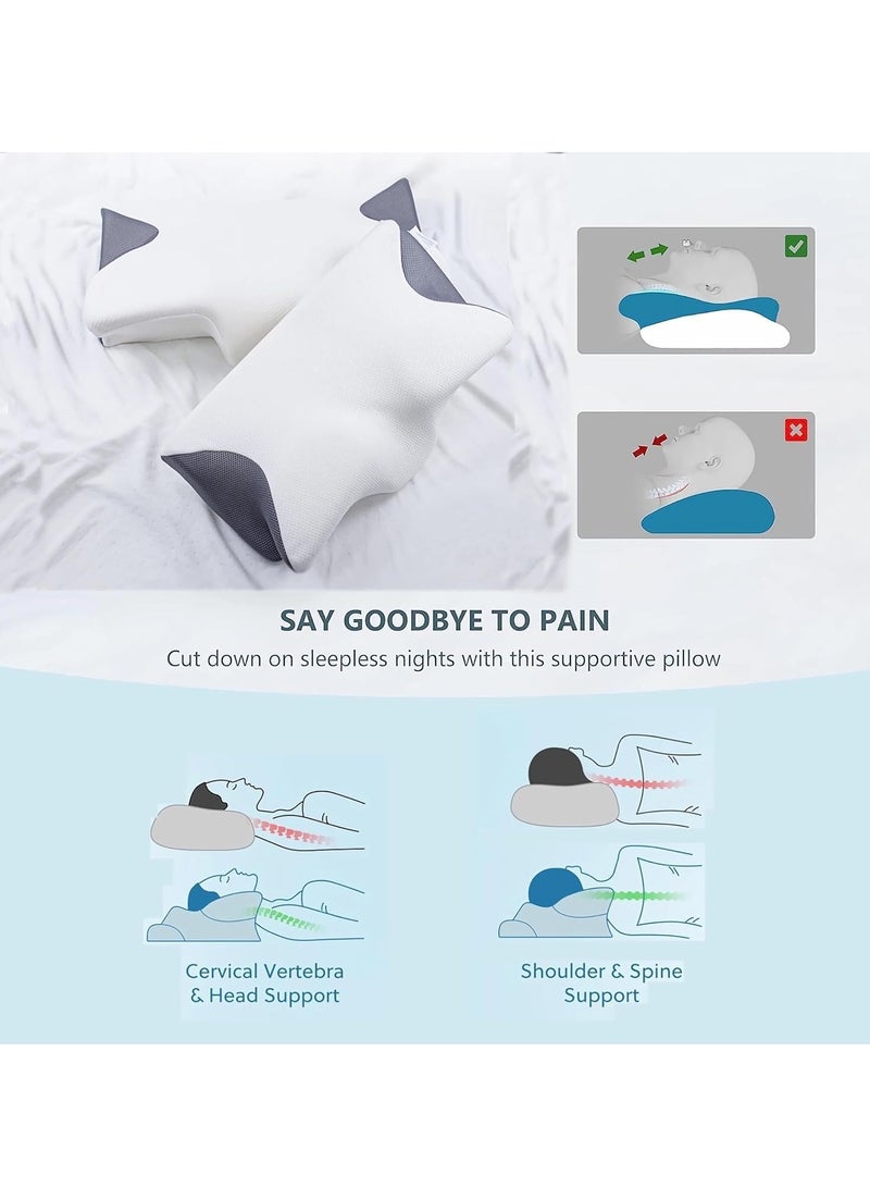 Contour Memory Foam Pillow for Sleeping, Orthopedic Cervical Support for Neck, Shoulder and Back Pain Relief, Ergonomic Pillow for Side, Back, Stomach Sleepers, Washable Pillowcase