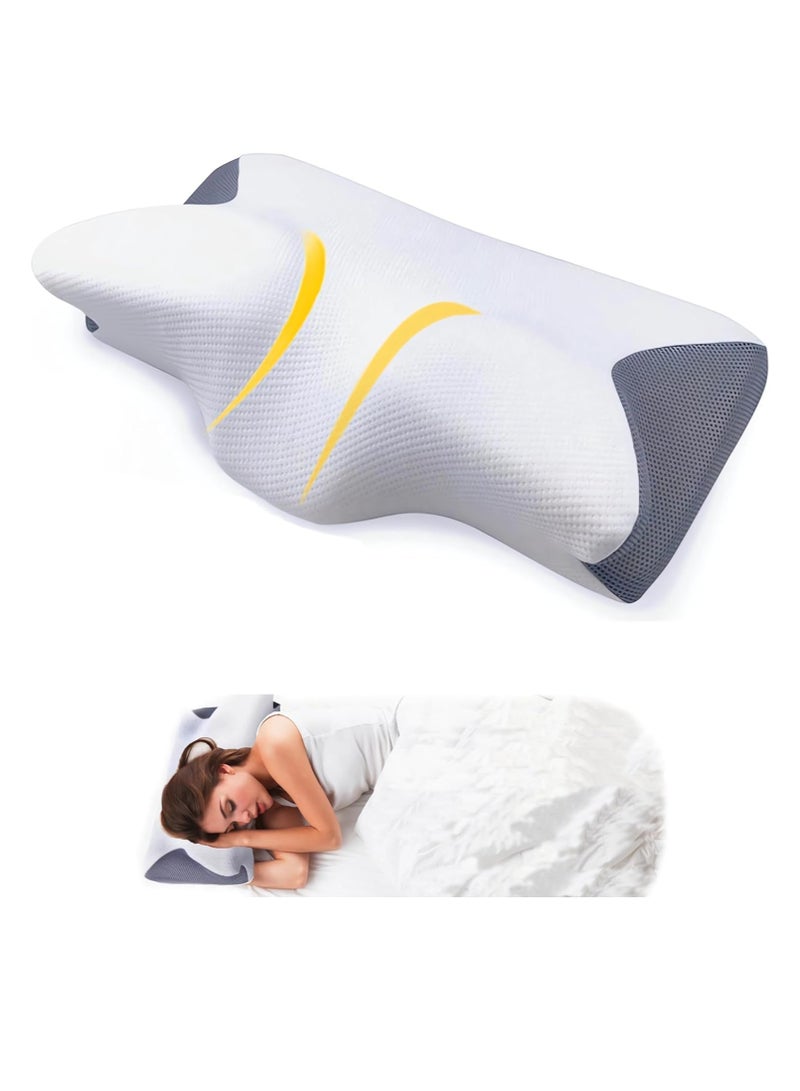 Contour Memory Foam Pillow for Sleeping, Orthopedic Cervical Support for Neck, Shoulder and Back Pain Relief, Ergonomic Pillow for Side, Back, Stomach Sleepers, Washable Pillowcase