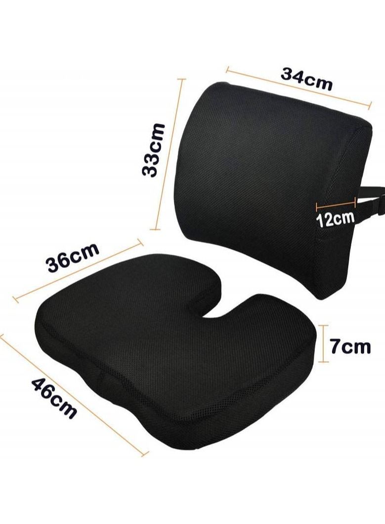 Non Slip Orthopedic Memory Foam Coccyx Cushion and Back Seat for Tailbone and Lumber Pain