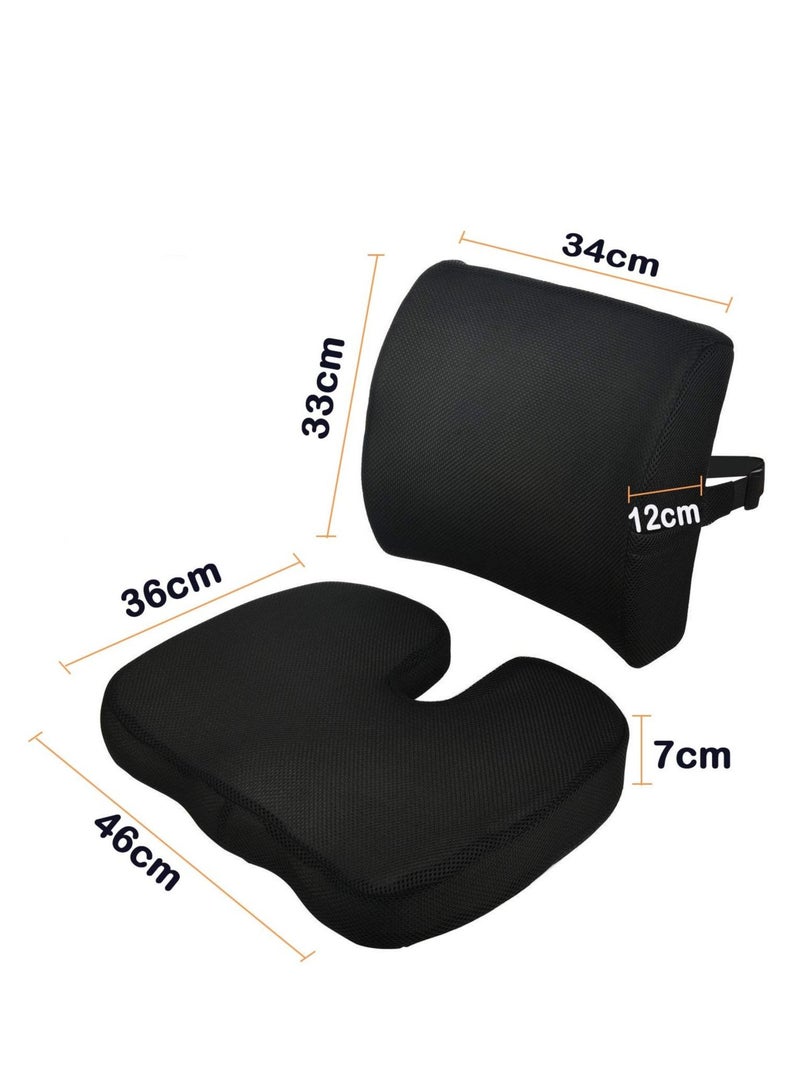 Soft Ergonomic Portable Seat Cushion and Lumbar Support Pillow Set