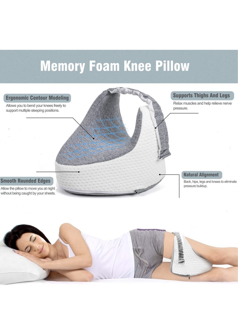 Knee Pillow for Side Sleepers, Memory Foam Leg Pillow for Pregnancy Sciatica Back Hip Pain Relief Knee Support Pillows with Adjustable Strap (Grey)