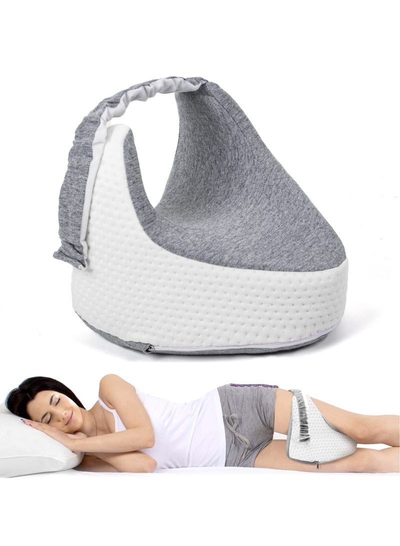 Knee Pillow for Side Sleepers, Memory Foam Leg Pillow for Pregnancy Sciatica Back Hip Pain Relief Knee Support Pillows with Adjustable Strap (Grey)