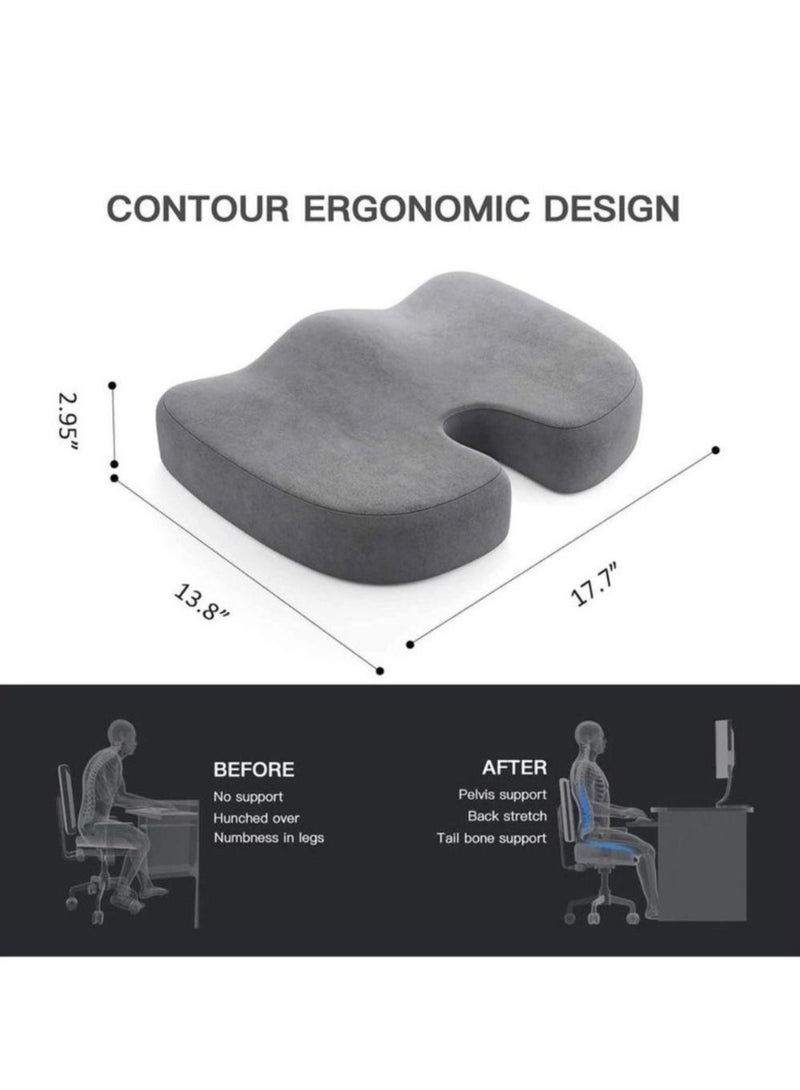 Orthopedic Gel Foam Seat Cushion Tailbone,Support for All-Day Sitting and Back Pain Relief grey