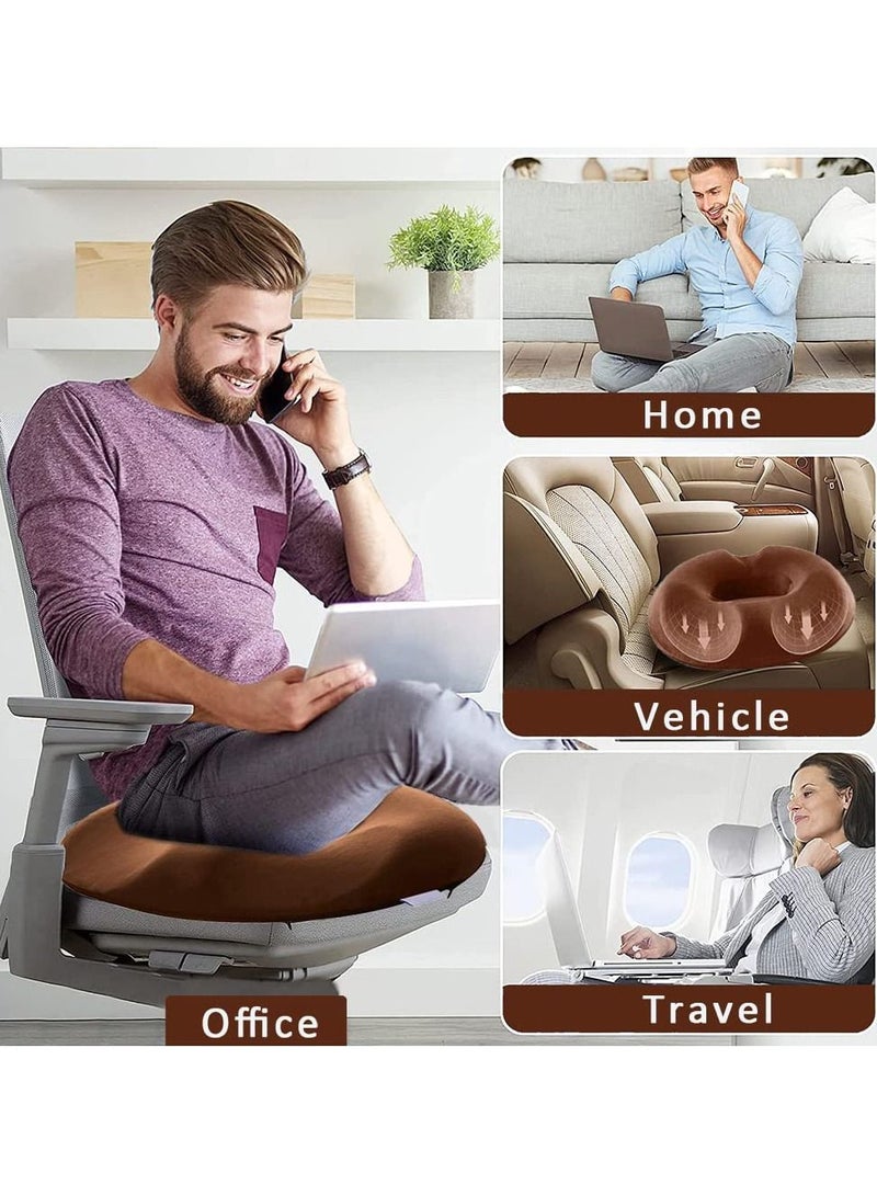 Donut Pillow Hemorrhoid Seat Cushion for Office Chair, Premium Memory Foam Chair Cushion Massage Anti Hemorrhoids Hip Push Up Yoga Orthopedic Comfort Tailbone Pillow (Brown)