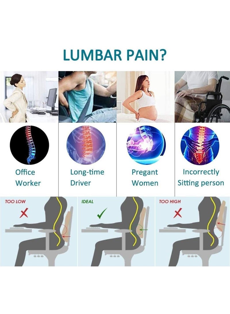 Office Chair Lumbar Support Pillow, Memory Foam Back Cushion, Breathable 3D Mesh Cover, Ergonomic Design Orthopedic Backrest for Lower Back Pain Relief, Chair and Car Seat Backrest