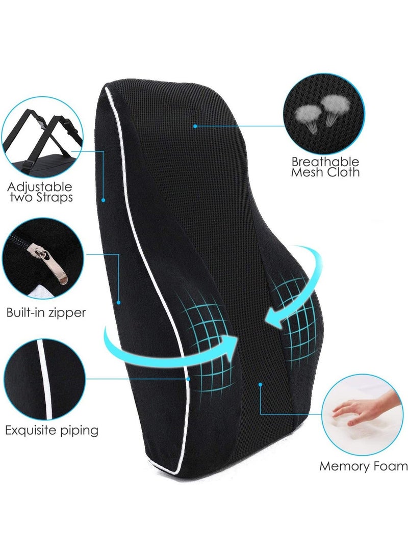 Office Chair Lumbar Support Pillow, Memory Foam Back Cushion, Breathable 3D Mesh Cover, Ergonomic Design Orthopedic Backrest for Lower Back Pain Relief, Chair and Car Seat Backrest