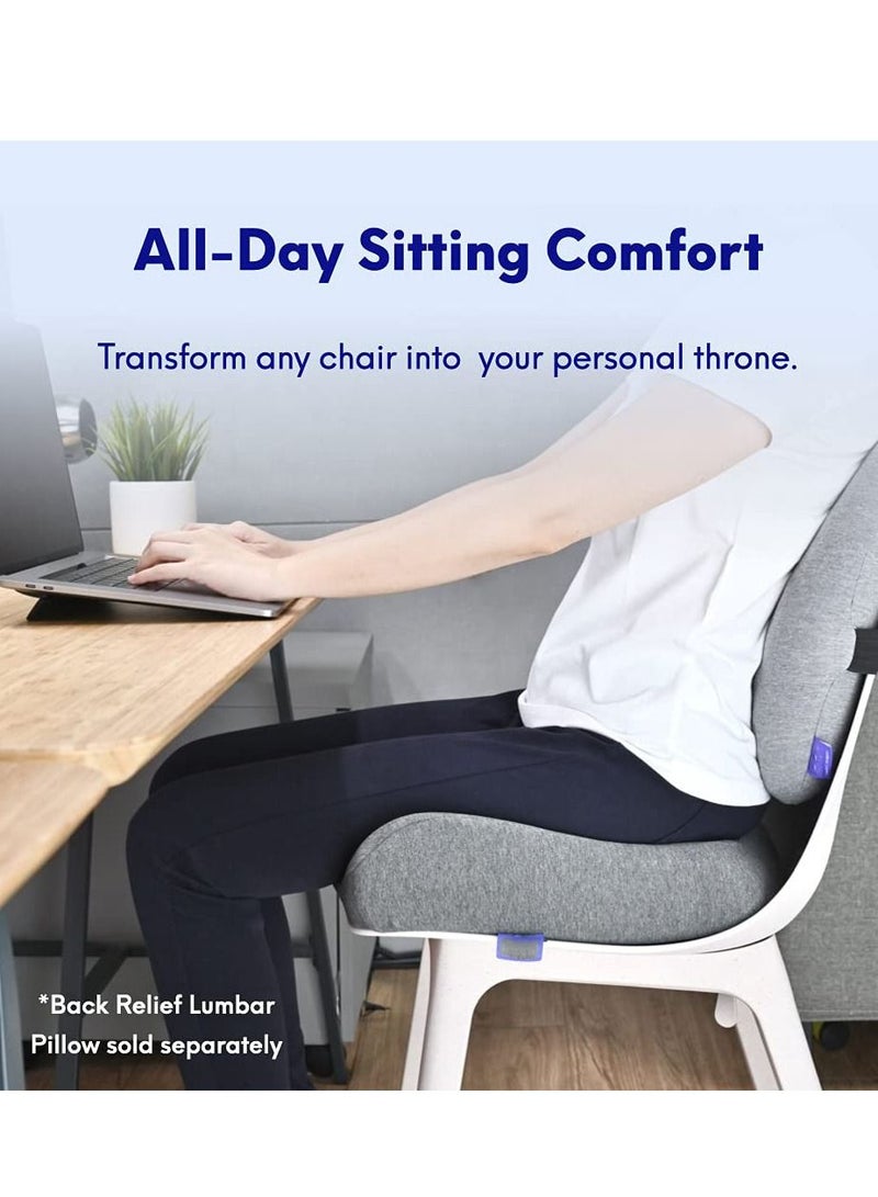 Patented Pressure Relief Seat Cushion for Long Sitting Hours on Office/Home Chair, Car, Wheelchair - Extra-Dense Memory Foam for Hip, Tailbone, Coccyx, Sciatica - Light Grey