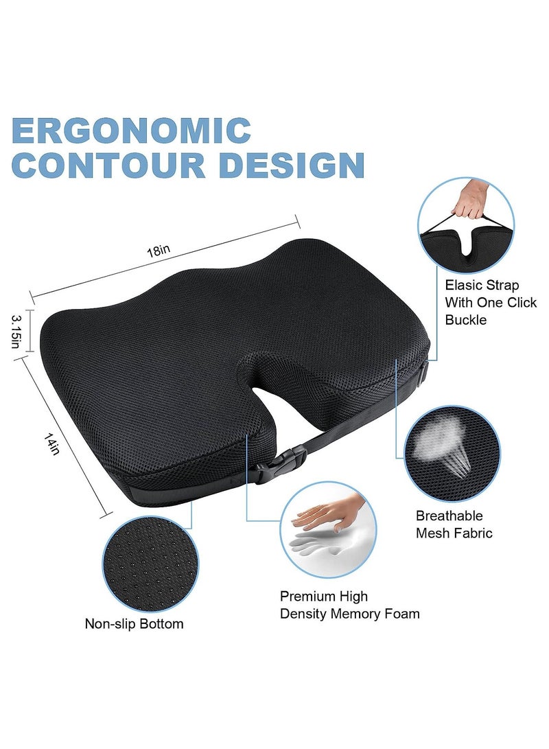 Memory Foam Seat Cushion, Adjustable Non-Slip Coccyx Cushion Pain Relief Cushion for Office Chair, Wheelchair, Car Seat, Gaming And Computer Chairs