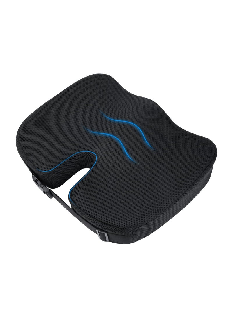 Memory Foam Seat Cushion, Adjustable Non-Slip Coccyx Cushion Pain Relief Cushion for Office Chair, Wheelchair, Car Seat, Gaming And Computer Chairs